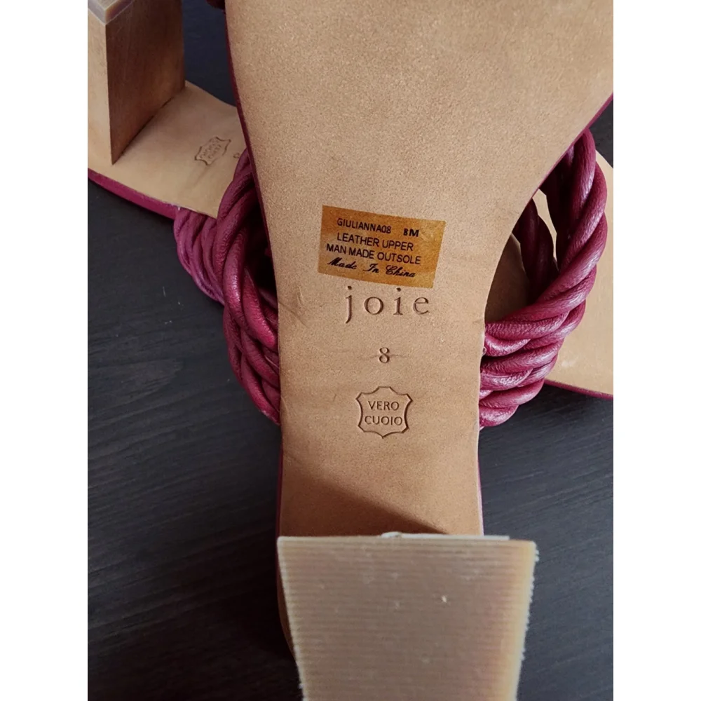 JOIE Giulianna LEATHER Braided Strappy Mule Wood Block Heel Sandals 8 M Wine Red - Picture 11 of 16